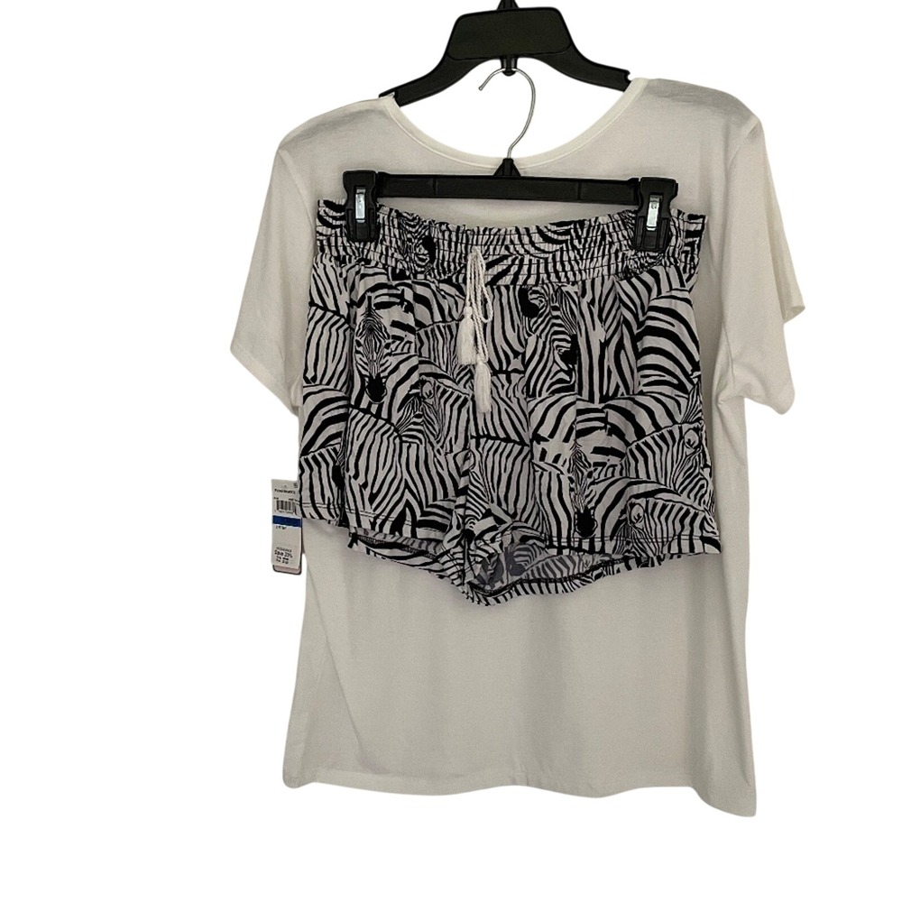 Flora Nikrooz Womens Zebra Print Pajama short Set White Black Short Sleeve XL